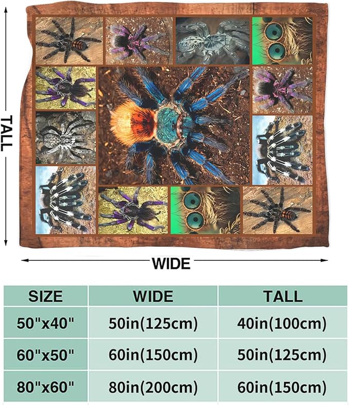 Tijuboni Tarantula Spider Throw Blanket Spider Gifts for Boys Men Girls Women Kids Adults Soft Flannel Fleece Blanket for Couch Sofa Bed Home Decor 40"x50"