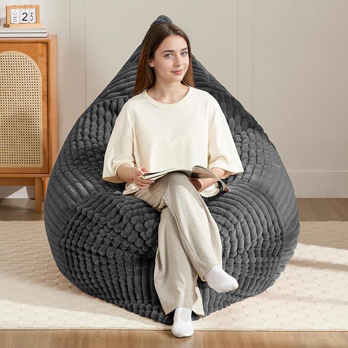3-in-1 Giant Bean Bag Chair for Adults & Kid, Convertible Floor Sofa to Mattress, High-Density Foam Bean Bag Bed with Washable Cover, Multi Functional Lounge Couch for Bedroom, Living Room (Dark Grey)
