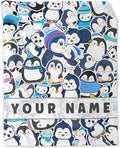 Custom Penguin Throw Blanket for Teens - 50" x 60" Inches Cute Penguin Blanket Gift for Girls - Blue Soft Cozy Throws for Couch, Bed & Travel
