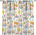 Boho Rainbow Curtains for Kids Nursery Colorful Floral Sun Star Clouds Pastel Bohemian Pattern Print Window Drapes for Girl Bedroom Living Room Kitchen Decor,2 Panel Set,42Wx63H Inch Blackout