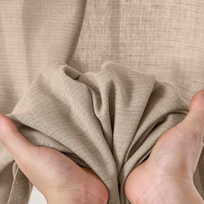 jinchan Taupe Linen Blend Curtains 90 inch Length 2 Panels for Bedroom Living Room, Light Filtering 50 inch Wide Farmhouse Drapes with Rod Pocket Back Tab(50W x 90L, Taupe)