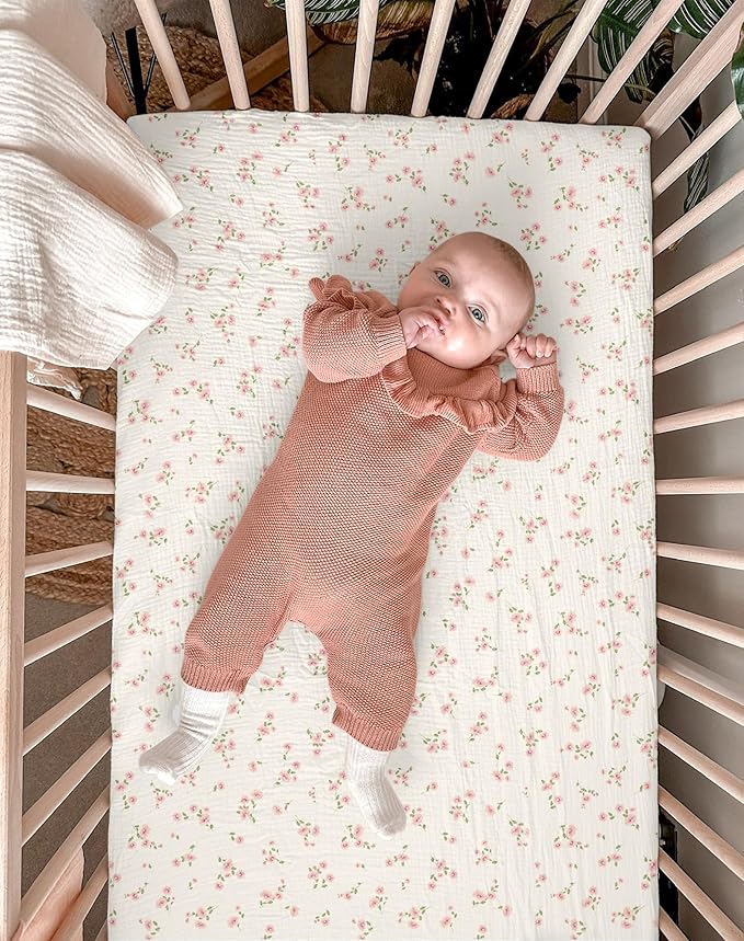 Mini Crib Sheets for Baby Boy Girl 2 Pack, Neutral Mini Crib Mattress Sheet 24" x 38", Muslin Nursery Bedding Soft and Breathable Comfort (Rosy)