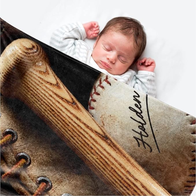 Custom Baby Soft Blanket: Personalized Bedding for Kids Baseball Ball Throw Blankets - Perfect Newborn Gift Infant Swaddling Blanket with Name 30x40inch