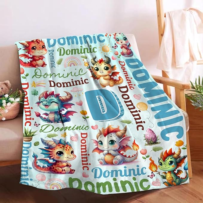 Personalized Custom Dragon Blanket Gifts for Kids Boys Girls with Name - Customized Dragon Super Soft Lightweight Flannel Sheets Decor for Crib Nap Couch - 50"x60" for Teens