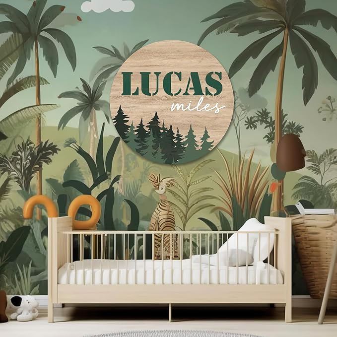 Chico Creek Signs Custom Nursery Sign, Woodland Theme Nursery Name Sign for Nursery Decor, Wall Art for Kids Room, Nursery Decor For Boys Room, Baby Shower Gifts, Newborn Gift (14""), Green