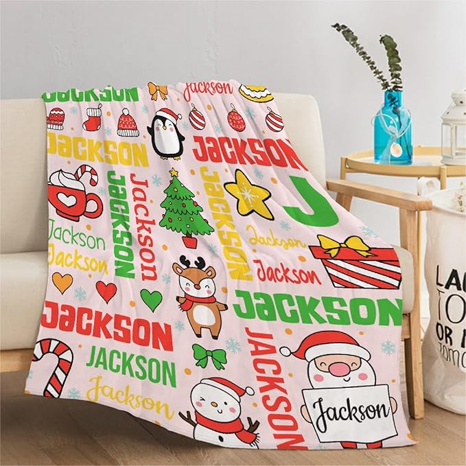 Custom Christmas Blanket | Personalized Holiday Blanket for Boys Girls | Plush Cozy Custom Name Blanket | Christmas Decor Personalized Gifts Name Blanket | 40"x50"-Kids/Throw Size