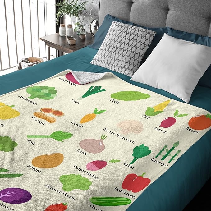 Thuswarm Colorful and Various Vegetables Flannel Blanket for Autumn Winter Gifts Warm Cozy Soft Funny Print Throw for Bed Couch Sofa 120”×90” Extra Large for Family