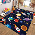 Outer Space Themed Rug,6x8ft,with Cartoon Planets,Stars and Rocket Design Rugs, Suitable for Playroom Bedroom Printed Rug, Non-Slip Machine Washable Carpet, Children's Room Decor