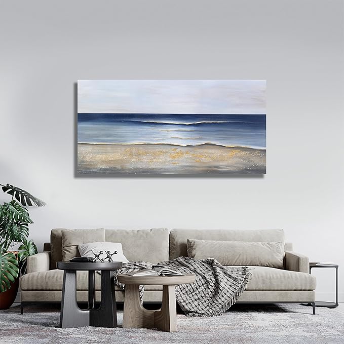 Yuaxker Ocean Canvas Wall Art Blue and Gold Wall Decor Modern Aesthetic Canvas Painting Super Large Size Artwork for Living Room Bedroom Dinning Room Office 30x60 inch