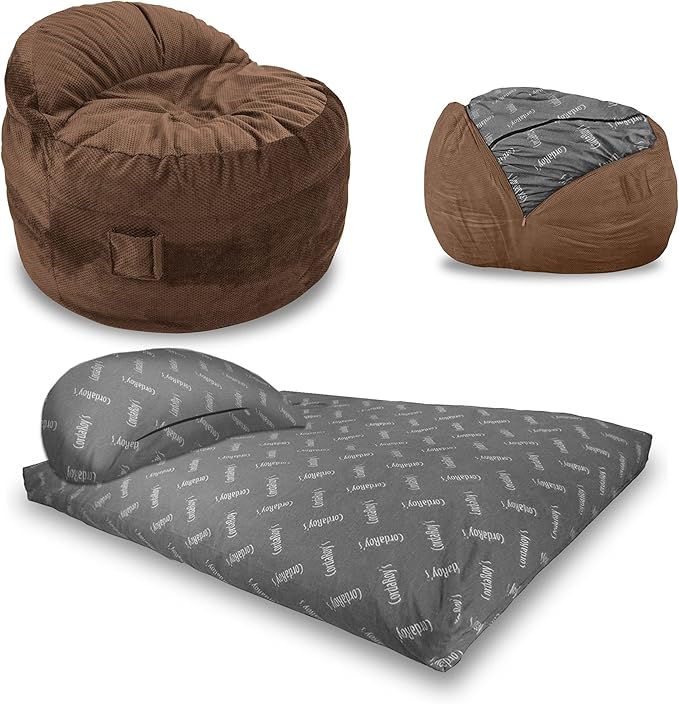 CordaRoy's NEST Gaming Bean Bag Chair-Convertible Bean Bag Chair -Washable Chenille Cover with Pockets for Remote, Controllers-for Living Room,Basement-King Size-Espresso|Made in The USA