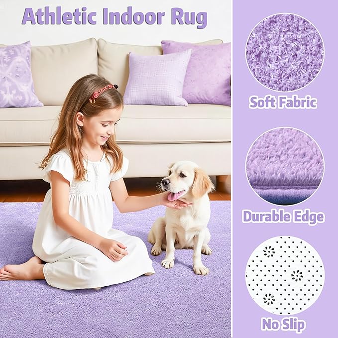 Chicrug 2x6 Minimalist Washable Runner Rugs for Bedroom Hallway, Modern Soft Memory Foam Rug for Kids Nursery, Low Plie Indoor Runner Entryway Carpet for Dorm Kitchen Bedside Room Decor, Purple