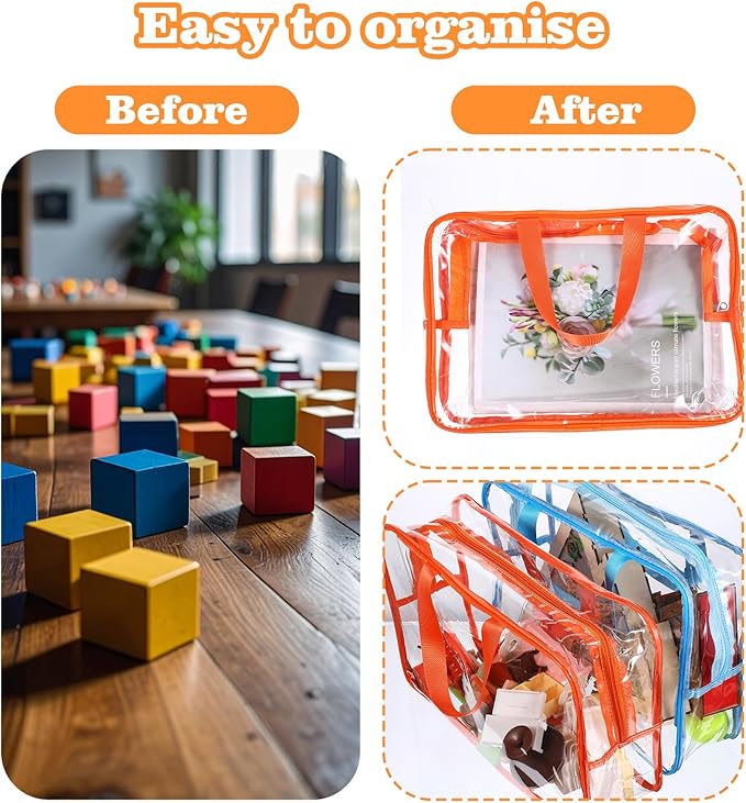 8 Packs Large Toy Storage Bags with Labels, Reusable Clear PVC Toy Organizers and Board Game Storage Bags for Toys Travel, Waterproof Organizer Bag with Zipper for Building Blocks, Puzzle