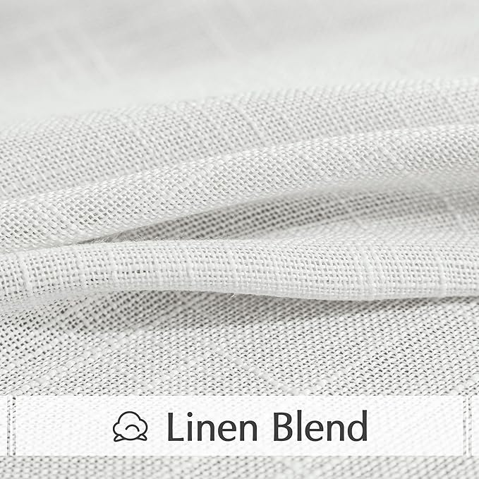 FMFUNCTEX Linen Semi Sheer Curtains for Living Room, White Curtains 108 Inches Long for Bedroom, Country Farmhouse Sheer Extra Long Drapes, Light Filtering Window Curtain, Grommet Top 2 Panels