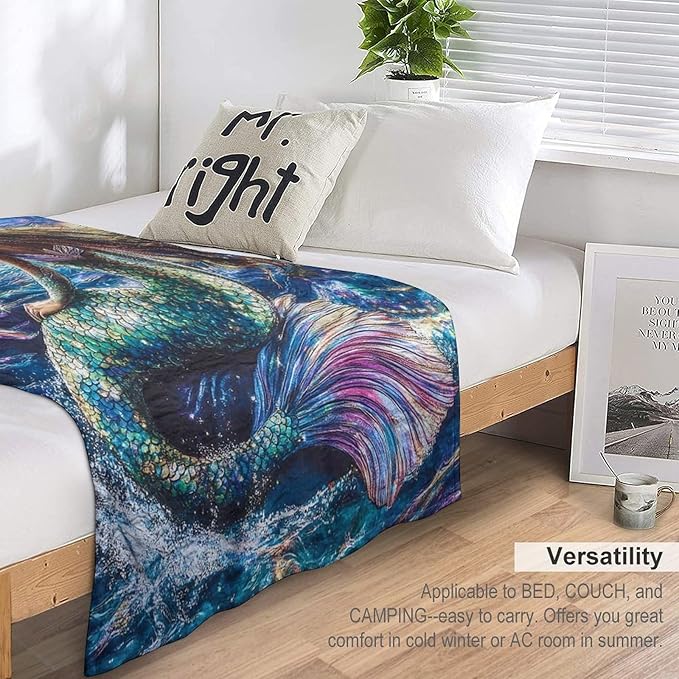 Mermaid Blanket Navy Mermaids Gifts for Girls Boys Woman Kids Ocean Mermaid Lover Coastal Throw Blankets Soft Blanket Warm Fleece Flannel Plush Blankets for Bed Sofa Couch 60"x80"
