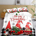 LUVIVIHOME 3PCS Christmas Comforter Set Full Size, Funny Cute Gnome Bedding, Black & White Plaid Snowflake Xmas Merry Christmas Bedroom Decor for Kids Girls Boys Teens White Quilt, 2 Pillow Cases