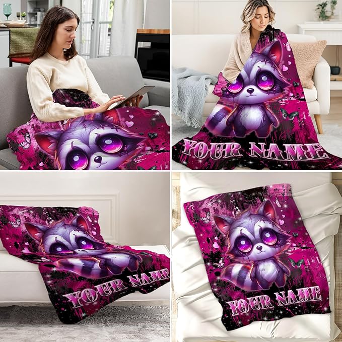 Girls Blanket for Raccoon - 50" x 60" Custom Raccoon Gifts for Teens, Women - Soft Flannel Gothic Throws Blankets for Bed, Living Room