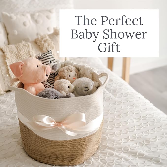 Natemia Large Woven Storage Basket (15" x 15" x 14") - Baby and Toy Organizer, Blanket Basket, Perfect Baby Registry Gift