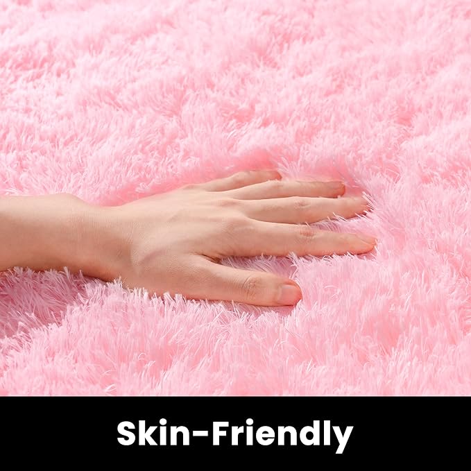 3x5 Fluffy Pink Area Rug - Soft Cute Shag Fuzzy Rug for Bedroom - Anti-Skid Living Room Girls Rug Pink Home Decor