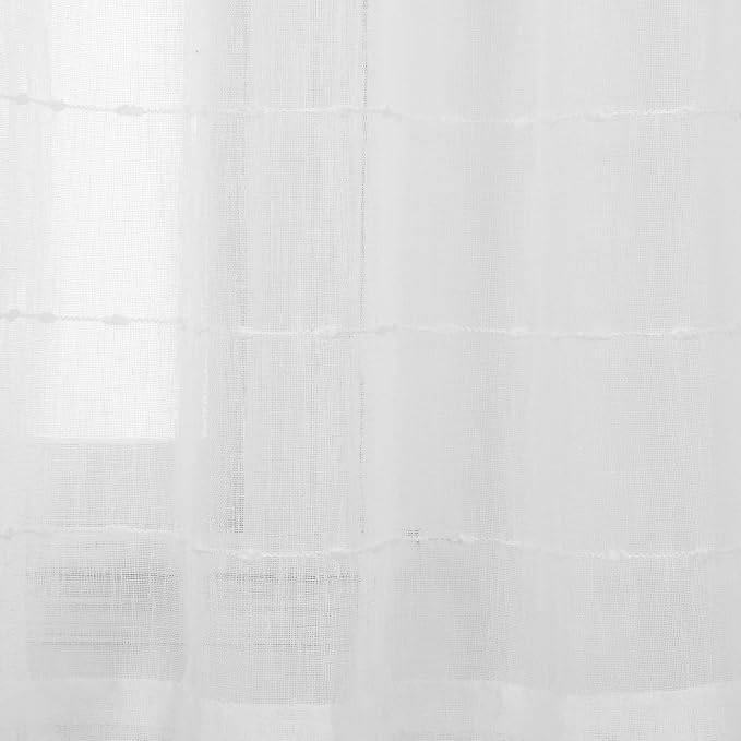 Lush Decor Farmhouse Textured Grommet Sheer Window Curtain Panel Pair, 38"W x 108"L, Bleach White