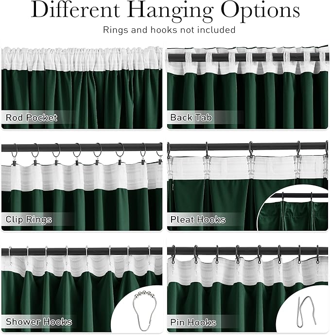 StangH Extra Long Velvet Curtains for Christmas Backdrop 10 ft, Dark Green Back Tab Thermal Heat & Chill Resistant Window Drapes for Theater/Sliding Door/Hotel, W52 x L120, 2 Panels