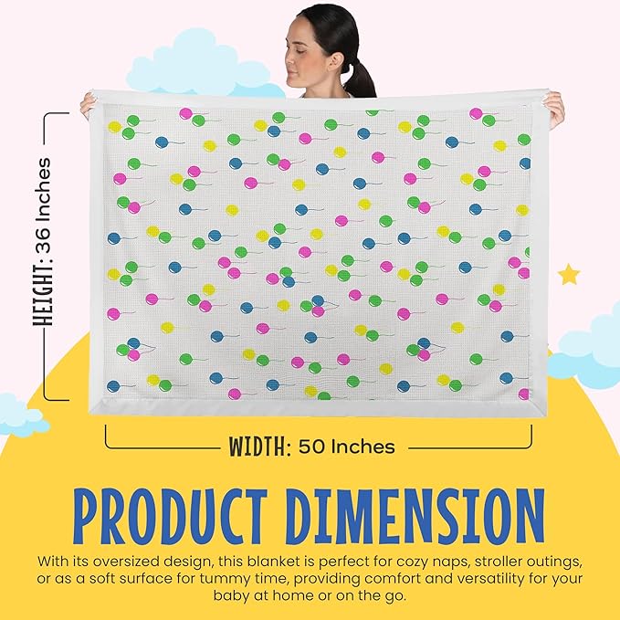 Blankets Thermal Waffle Baby Blanket Crib Bedding - Soft Cozy Warm Infant Thermal Cover for Nursery Stroller or Bassinet, Lightweight Ideal Shower Gift Satin Trim Balloon Pattern 36" x 50"