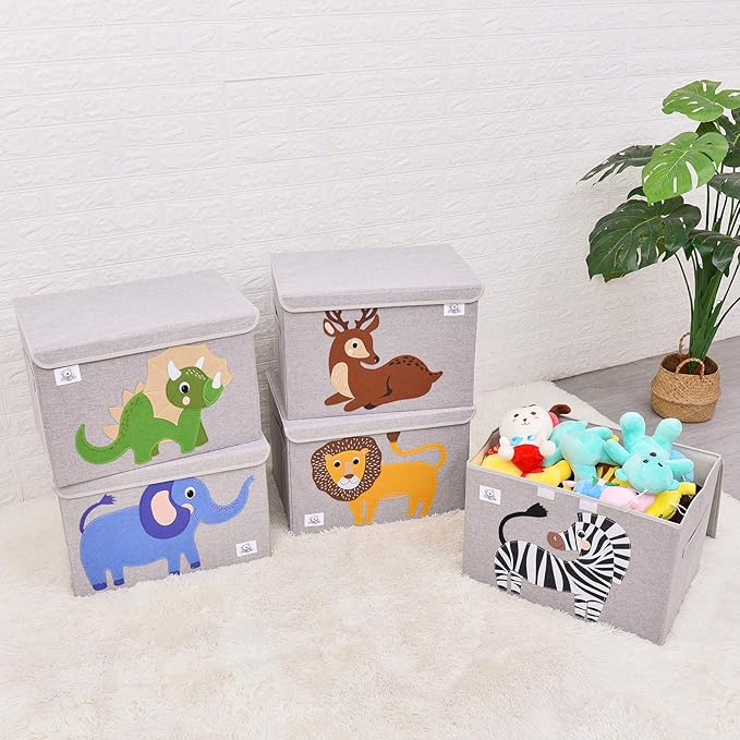CLCROBD Foldable Large Kids Toy Chest with Flip-Top Lid, Collapsible Fabric Animal Toy Storage Organizer/Bin/Box/Basket/Trunk for Toddler, Children and Baby Nursery (Bear)