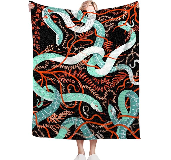 jerkboo Snake Blanket Throws Snake Gifts Snake Throw Blanket for Women Men Kids Adults Soft Warm Cozy Fleece Blanket for Couch Sofa Bed 60""x50""