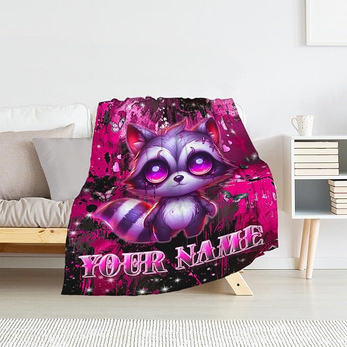 Custom Raccoon Blanket for Girls - Toddler Throw Blanket Gifts for Kids - 30" x 40" Plush Raccoon Throws for Daughter