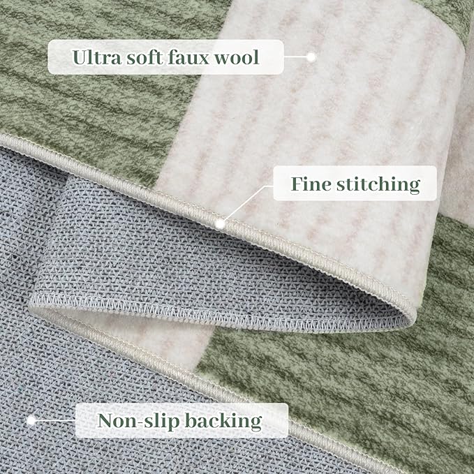 LIVEBOX 8x10 Area Rugs for Living Room, Checkered Non-Slip Washable Rugs, Farmhouse Neutral Classic Geometric Large Boys Area Rug for Bedroom, Carpet for Living Dining Room Office(Sage Green,8'x10')
