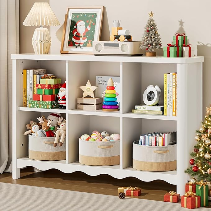 ONBRILL 6 Cube Storage Organizer Shelf, Bookshelf and Toy Storage Organizer for Kids Rooms, Small Book Shelf for Child, Display Cabinet Bookcase for Living Room, Study Room, Office (White)