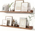 Fun Memories Picture Ledge Shelves Set of 2, 32 Inch Rustic Wall Mounted Floating Shelves with Lip for Home Storage and Décor in Bathroom, Kitchen, Nursery, Bedroom, Living Room, Walnut