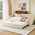 Merax Twin Size Upholstered Velvet Daybed with Pop Up Trundle, Multi-Functional Sofa Bed with Backrest and Two Armrest for Kids Room, Guest Room, Living Room, Beige