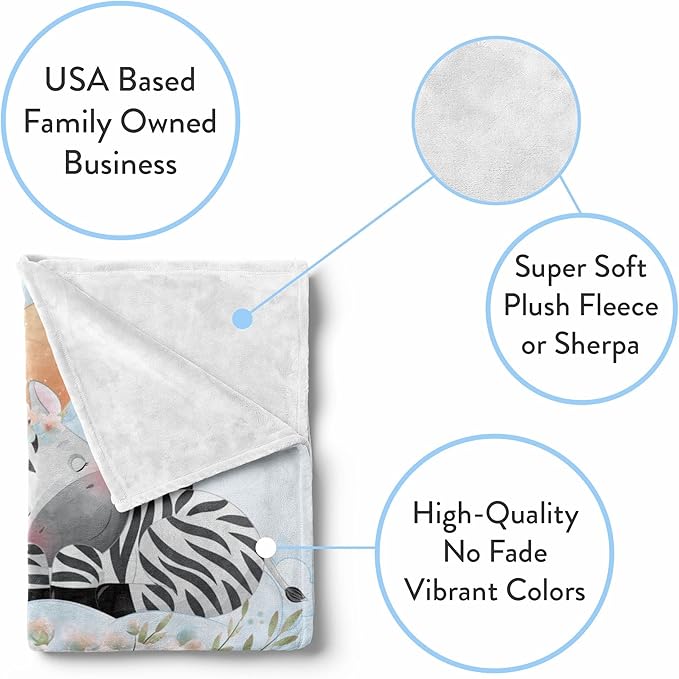 Personalized Baby Blankets with Name | Zebra Custom Baby Girl and Baby Boy Newborn Blanket | Unisex Warm Soft Sherpa Swaddle Blanket Minky | (Zebra, Sherpa 60"x80")