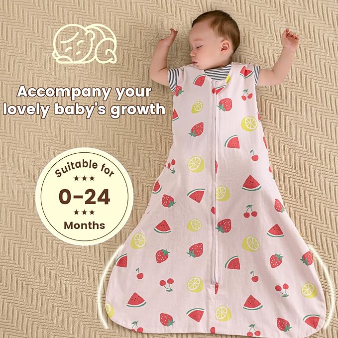PHF Soft Baby Sleep Sack 18-24 Months 100% Organic Cotton Wearable Blanket, 2-Way Zipper 0.5 TOG Toddler Sleeping Sack 3 Pack, Comfy Sleep Bag for Baby Boys Girls, Lemon (X-Large)