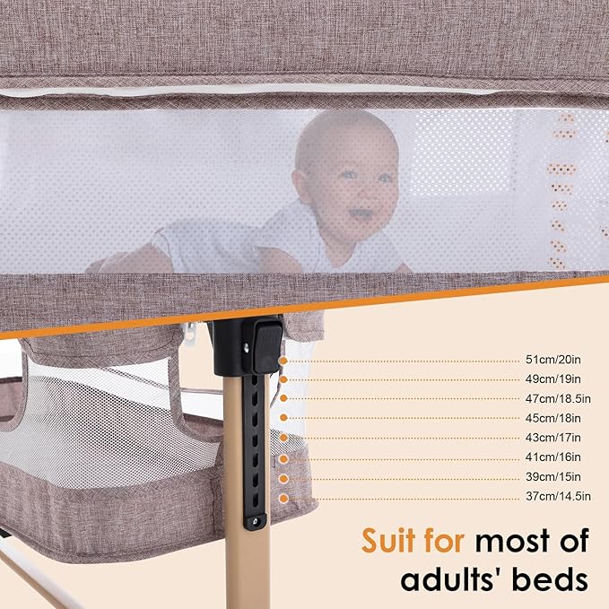 3 in 1 Baby Crib, Bassinet Bedside Crib Adjustable Portable Bed for Infant,Baby Newborn Must Have Bed,Khaki