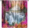 Waterfall Blackout Window Curtains, Nature Landscape Fores Theme Rod Pocket Window Drapes, for Living Room Bedroom 55" W X 63" L