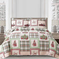 Christmas Bedding Set Twin Christmas Quilt Bedspread Xmas Coverlet,Red Green Plaid Patchwork Christmas Quilt Bedding Holiday Christmas Quilt Bedspread Lightweight Reversible Gnome Christmas Decor Gift