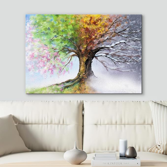 SIGNWIN Canvas Wall Art Four Seasons Fantasy Tree with Colorful Leaves Nature Illustrations Modern Chic Multicolor for Living Room, Bedroom, Office - 24"x36"