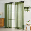 Dark Green Linen Look Pinch Pleated Sheer Curtains 102 Inches Long 2 Panels, 50 Inches Width, Rustic Textured Light Filtering Drapes, Olive Floor to Ceiling Window Curtain with Hooks