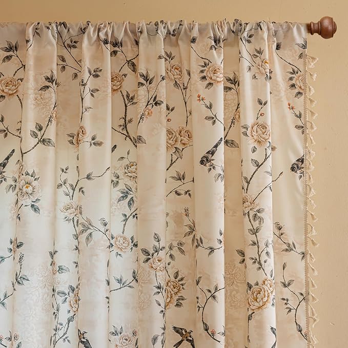 ENJOYBRIDAL Floral Curtains 96 Inches Long 2 Panels Farmhouse Rod Pocket Drapes for Bedroom Boho Cute Rustic Window Curtain Panels Living Room Semi Sheer Cottage Vintage Window Treatments