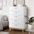 ELISA HOME Aries 5 Drawer Chest for Bedroom, Modern Wide Chest of Drawers, Wood Storage Organizer for Clothes, Entryway, Hallway, Nursery or Living Room, White