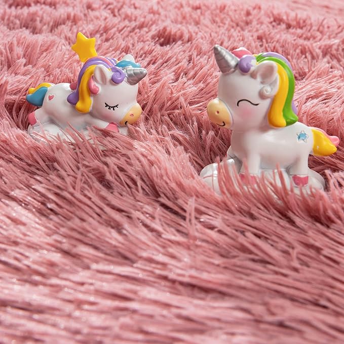 Fluffy Rug 5ft Round Blush Super Soft Area Rugs for Kids Room