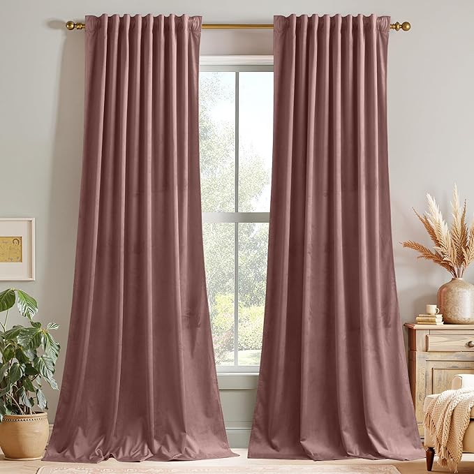 StangH Wild Rose Curtains 92 inches Long Super Soft Velvet Room Darkening Thermal Insulated Window Drapes Back Tab Elegant Decor for Nursery Bedroom Living Room, W52 x L92, 2 Panels