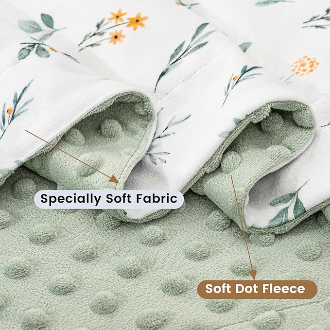 david's kids Micro Fleece Minky Baby Blanket for Boys Girls with Double Layer and Soothing Raised Dots, Breathable and Soft Lightweight Receiving Blanket for Newborns, 30x40 Inches, Leaf & Floral