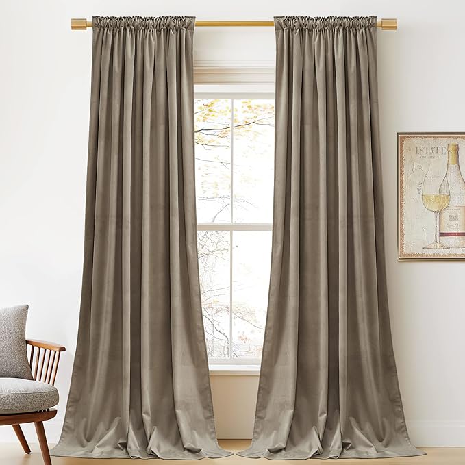 StangH Camel Beige Curtains 102 inches for Living Room Luxury Back Tab Velvet Thermal Insulated Privacy Sliding Door Panels for Bedroom Hotel, W52 x L102, 2 Panels