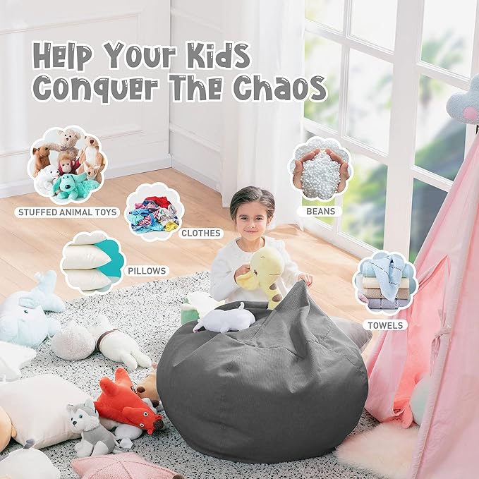 Nobildonna Bean Bag Chair Cover (No Filler) for Kids and Adults,Beanbag Stuffed Animal Storage Without Filling Plush Toys Holder and Organizer Soft Premium Corduroy 200L