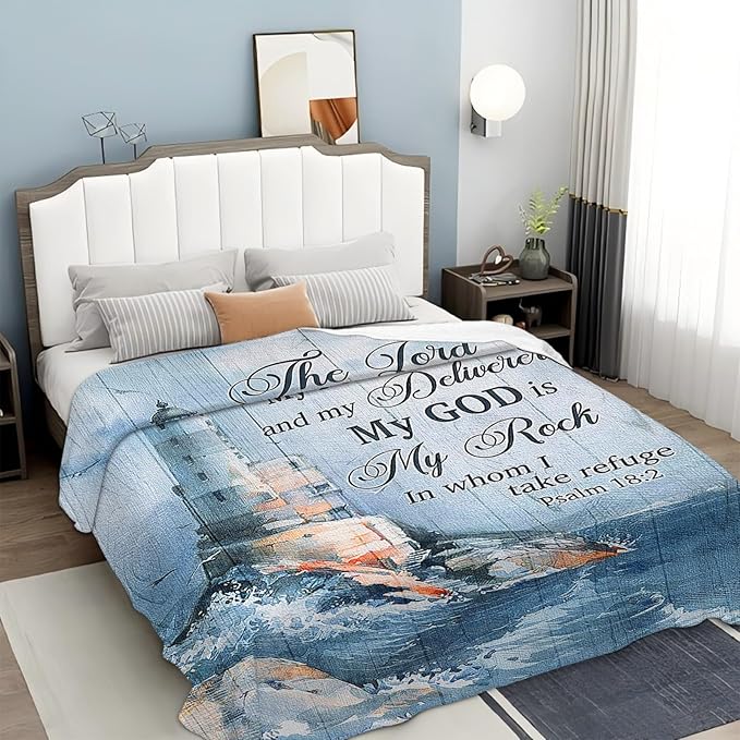 Tijuboni Ocean Nautical Lighthouse Throw Blanket Christian Religious Gifts for Women Men Girls Boys Kids Adults Soft Flannel Fleece Blanket for Couch Sofa Bed Home Decor 40"x50"