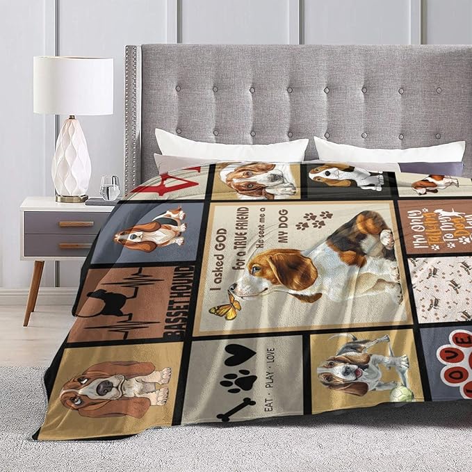 Cute Basset Hound Blanket My Friend The Basset Hounds Throw Blankets Gifts for Girls Boys Cozy Warm Soft Flannel Throws Plush Stuffed Animal Funny Pet Dog Fleece Blanket Gifts for Men Women 50"x60"