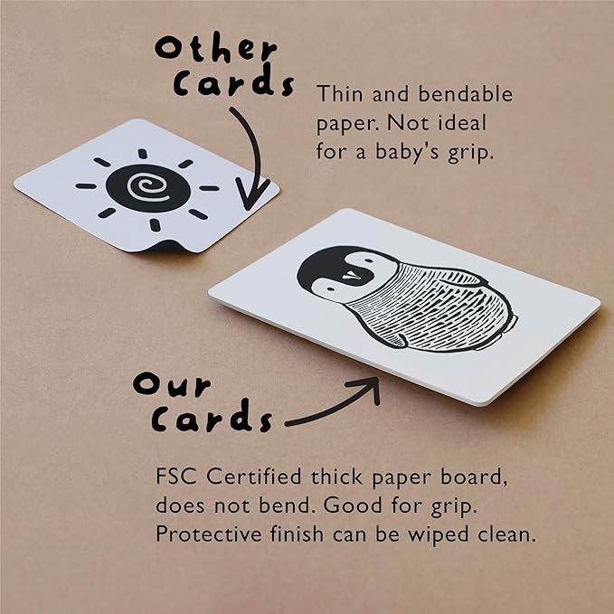Wee Gallery Art Cards for Baby, Durable High Contrast Black and White Animal Flashcards for Newborns, Brain Development, Sensory Toys, Tummy Time Essentials for Infant and Toddler - Ocean Animals