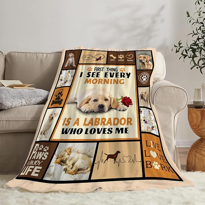 Labrador Dog Print Blanket Best Dog Pet Animal Throw Blankets for Couch Sofa Stuff Decor Gifts Lightweight Soft Cozy Fleece Plush Warm Flannel Bedding for Lover Man Woman Teen Adults 40"x50"